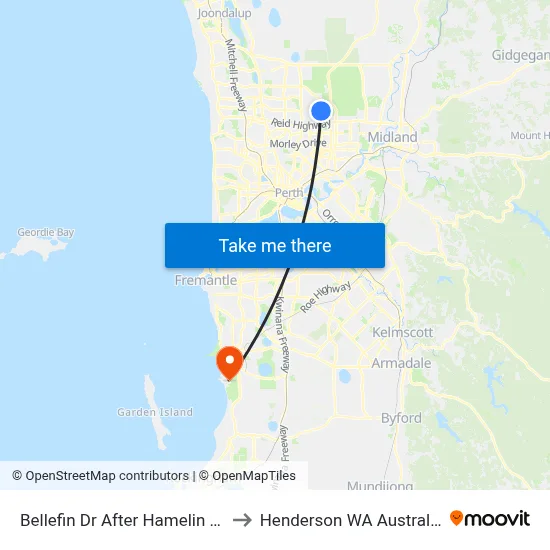 Bellefin Dr After Hamelin Dr to Henderson WA Australia map