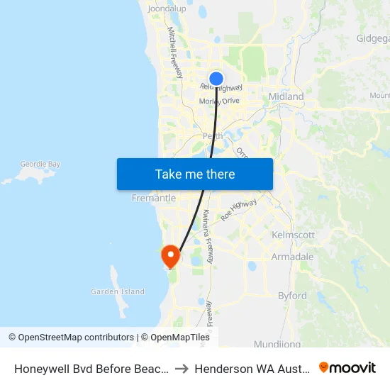 Honeywell Bvd Before Beach Rd to Henderson WA Australia map