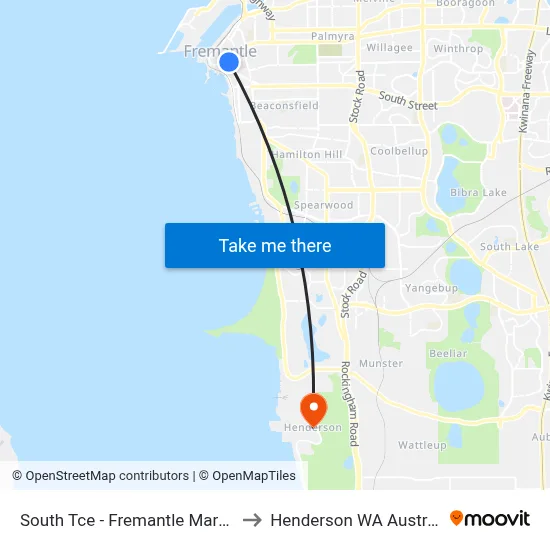 South Tce - Fremantle Markets to Henderson WA Australia map