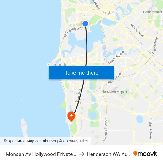 Monash Av Hollywood Private Hospital to Henderson WA Australia map