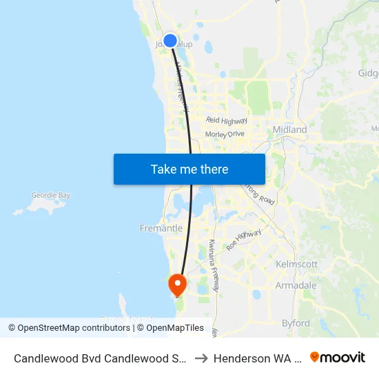 Candlewood Bvd Candlewood Shopping Centre to Henderson WA Australia map