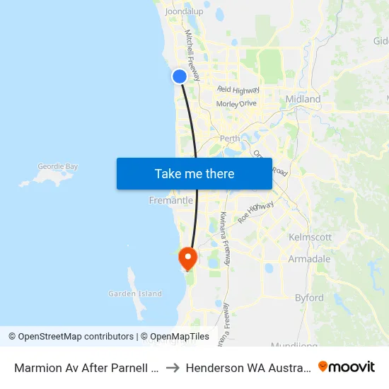 Marmion Av After Parnell Av to Henderson WA Australia map