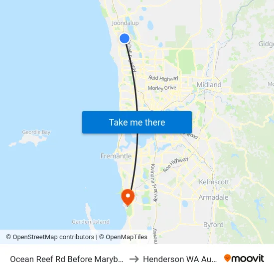 Ocean Reef Rd Before Marybrook Rd to Henderson WA Australia map