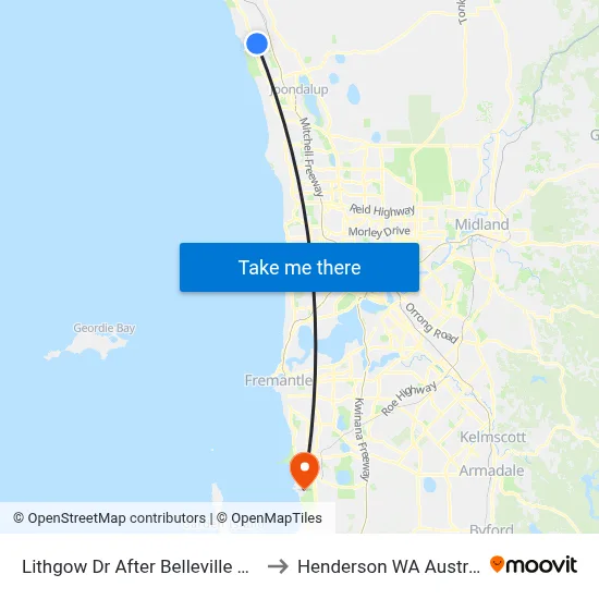 Lithgow Dr After Belleville Gdns to Henderson WA Australia map