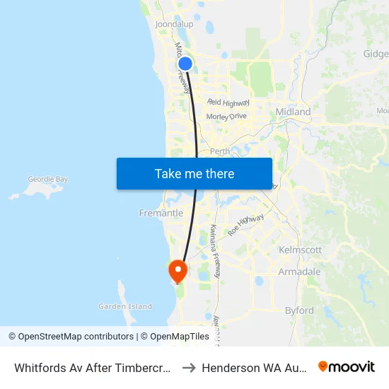 Whitfords Av After Timbercrest Rise to Henderson WA Australia map