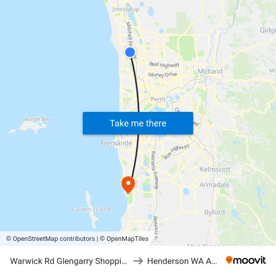 Warwick Rd Glengarry Shopping Centre to Henderson WA Australia map
