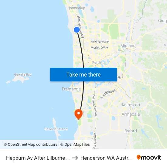 Hepburn Av After Lilburne Rd to Henderson WA Australia map