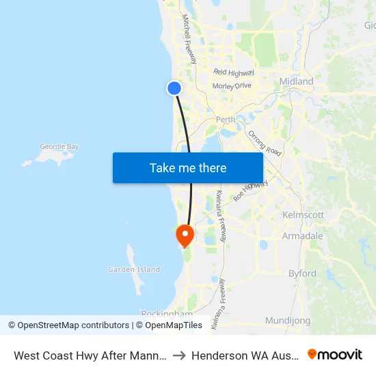 West Coast Hwy After Manning St to Henderson WA Australia map