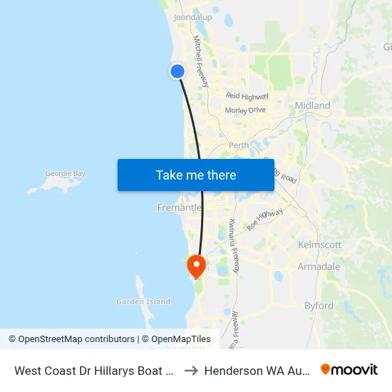West Coast Dr Hillarys Boat Harbour to Henderson WA Australia map