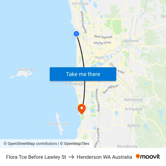 Flora Tce Before Lawley St to Henderson WA Australia map
