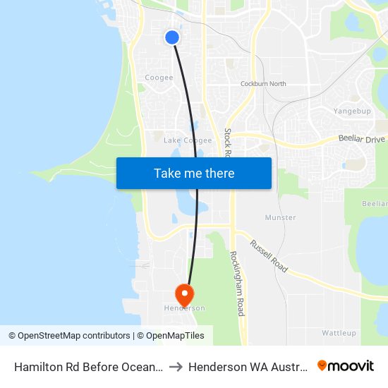 Hamilton Rd Before Ocean Rd to Henderson WA Australia map