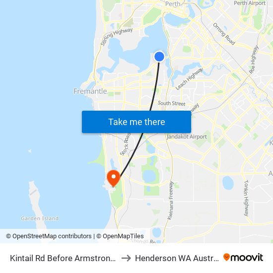 Kintail Rd Before Armstrong Rd to Henderson WA Australia map