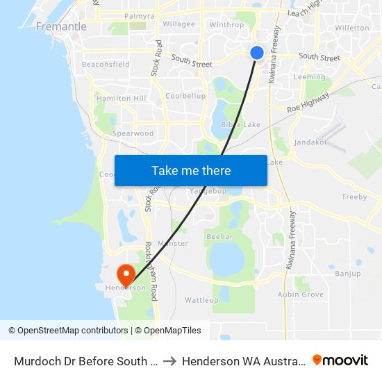 Murdoch Dr Before South St to Henderson WA Australia map