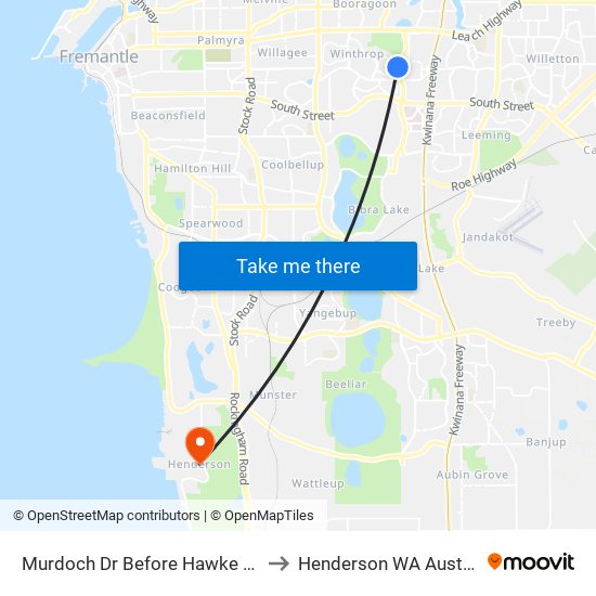 Murdoch Dr Before Hawke Pass to Henderson WA Australia map