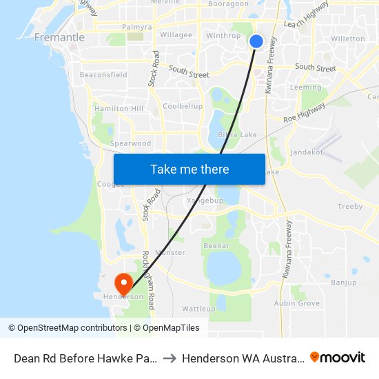 Dean Rd Before Hawke Pass to Henderson WA Australia map