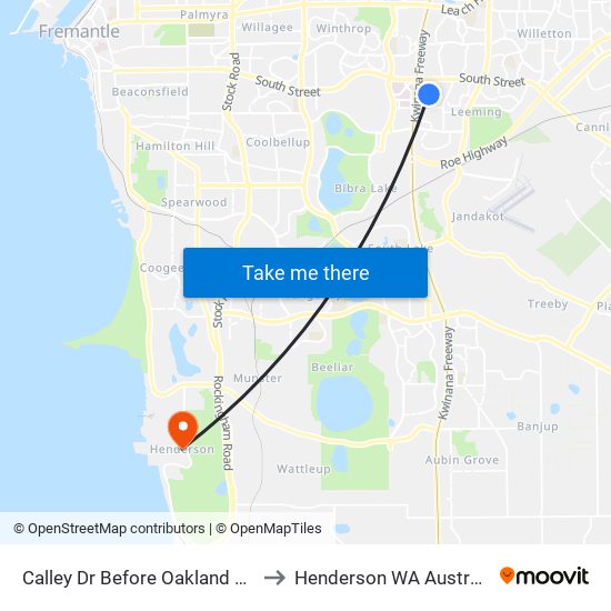 Calley Dr Before Oakland Hts to Henderson WA Australia map