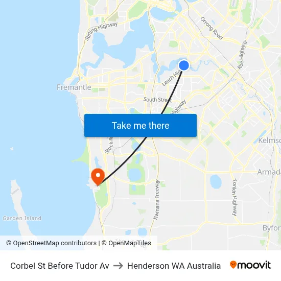 Corbel St Before Tudor Av to Henderson WA Australia map