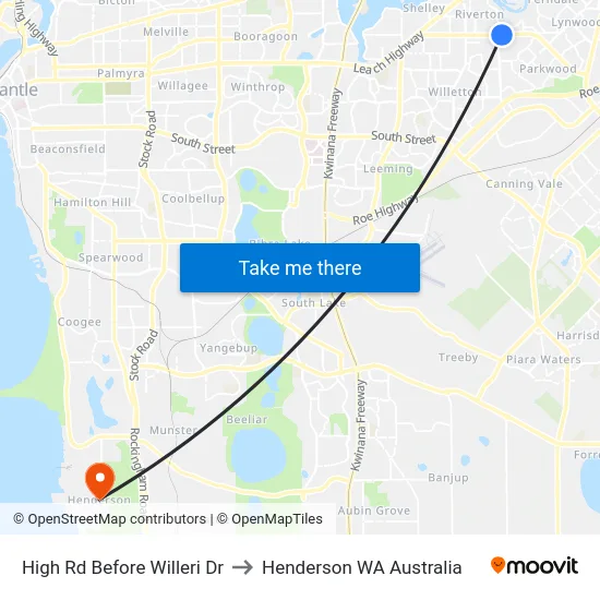 High Rd Before Willeri Dr to Henderson WA Australia map