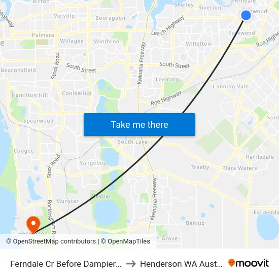 Ferndale Cr Before Dampiera Wy to Henderson WA Australia map