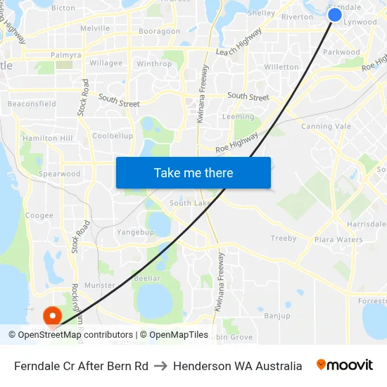 Ferndale Cr After Bern Rd to Henderson WA Australia map