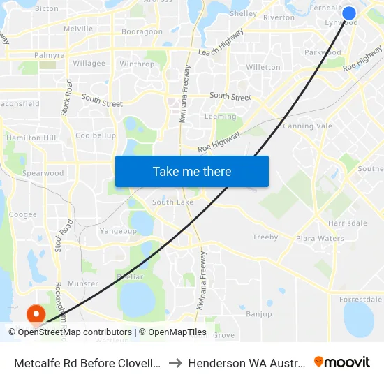 Metcalfe Rd Before Clovelly Cr to Henderson WA Australia map