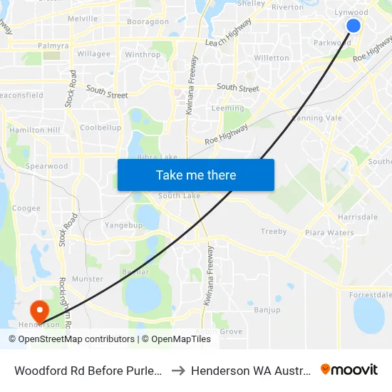 Woodford Rd Before Purley Cr to Henderson WA Australia map