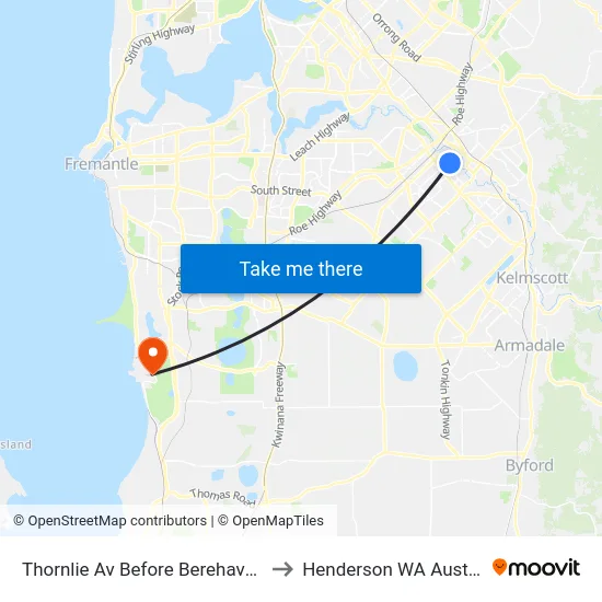 Thornlie Av Before Berehaven Av to Henderson WA Australia map