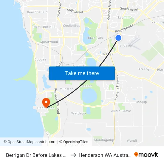 Berrigan Dr Before Lakes Wy to Henderson WA Australia map