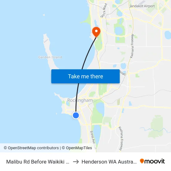 Malibu Rd Before Waikiki Rd to Henderson WA Australia map