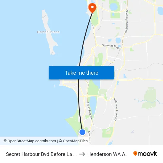Secret Harbour Bvd Before La Spezia Dr to Henderson WA Australia map