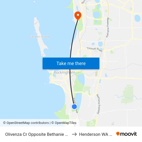 Olivenza Cr Opposite Bethanie Waters Village to Henderson WA Australia map