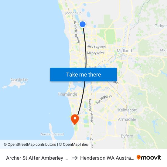 Archer St After Amberley Wy to Henderson WA Australia map