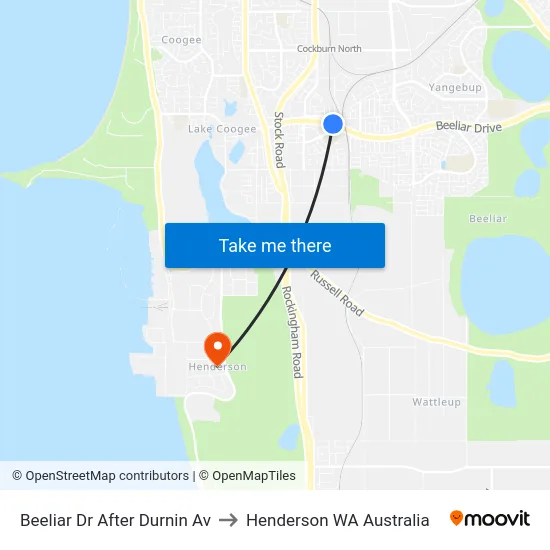 Beeliar Dr After Durnin Av to Henderson WA Australia map