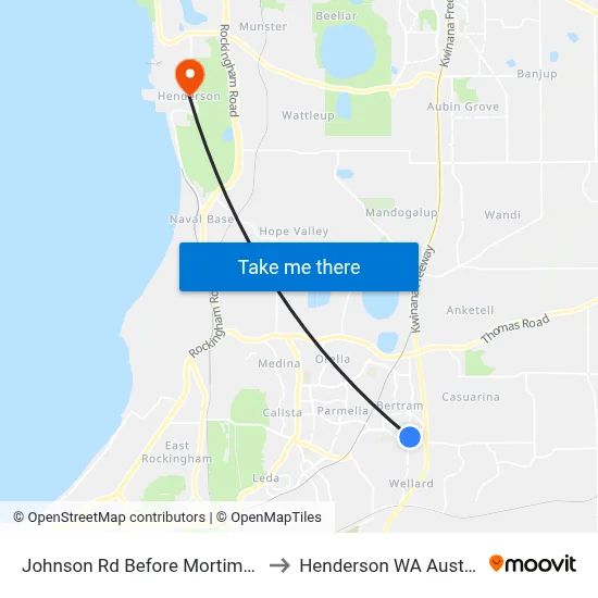 Johnson Rd Before Mortimer Rd to Henderson WA Australia map