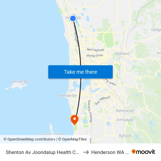 Shenton Av Joondalup Health Campus Cat Id 17 to Henderson WA Australia map