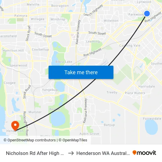 Nicholson Rd After High Rd to Henderson WA Australia map