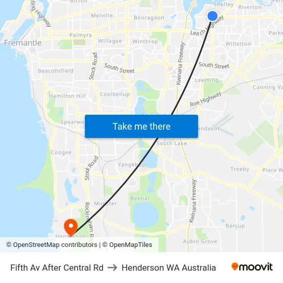 Fifth Av After Central Rd to Henderson WA Australia map