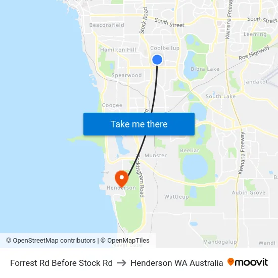 Forrest Rd Before Stock Rd to Henderson WA Australia map