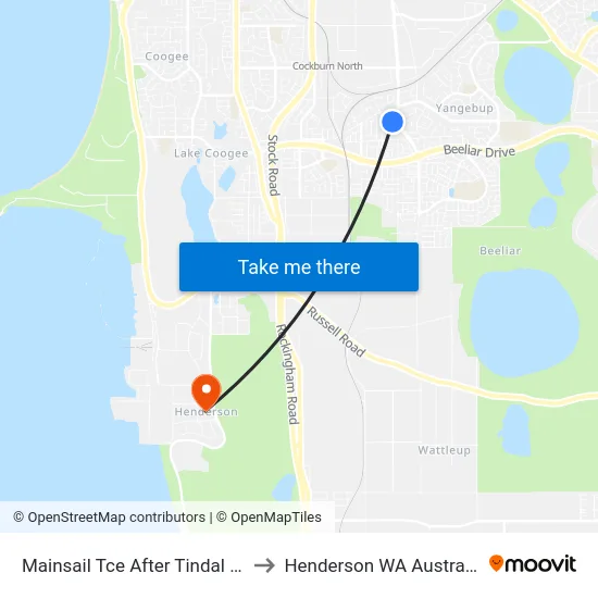 Mainsail Tce After Tindal Av to Henderson WA Australia map