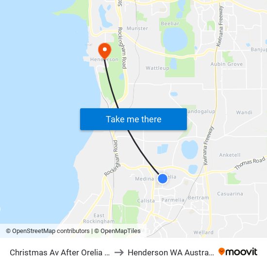 Christmas Av After Orelia Av to Henderson WA Australia map