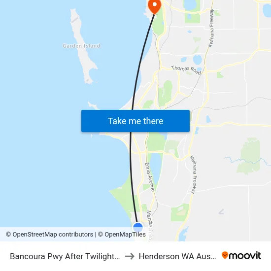 Bancoura Pwy After Twilight Ridge to Henderson WA Australia map
