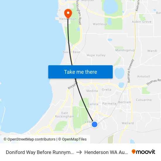 Doniford Way Before Runnymede Gte to Henderson WA Australia map