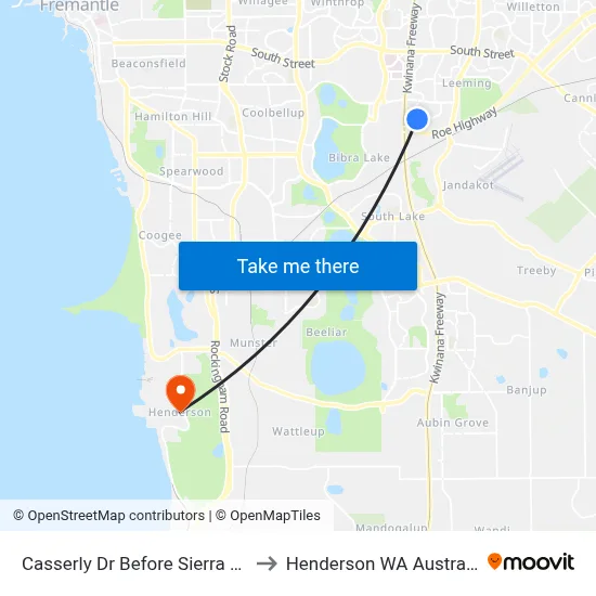 Casserly Dr Before Sierra CH to Henderson WA Australia map