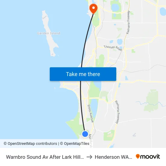 Warnbro Sound Av After Lark Hill Sports Complex to Henderson WA Australia map