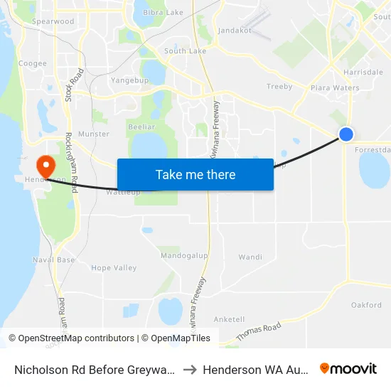 Nicholson Rd Before Greywacke Ent to Henderson WA Australia map