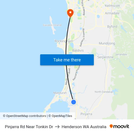 Pinjarra Rd Near Tonkin Dr to Henderson WA Australia map