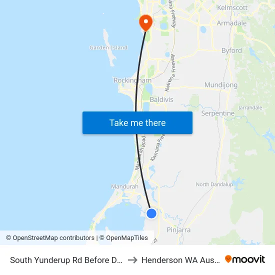 South Yunderup Rd Before Delta Dr to Henderson WA Australia map