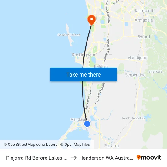 Pinjarra Rd Before Lakes Rd to Henderson WA Australia map