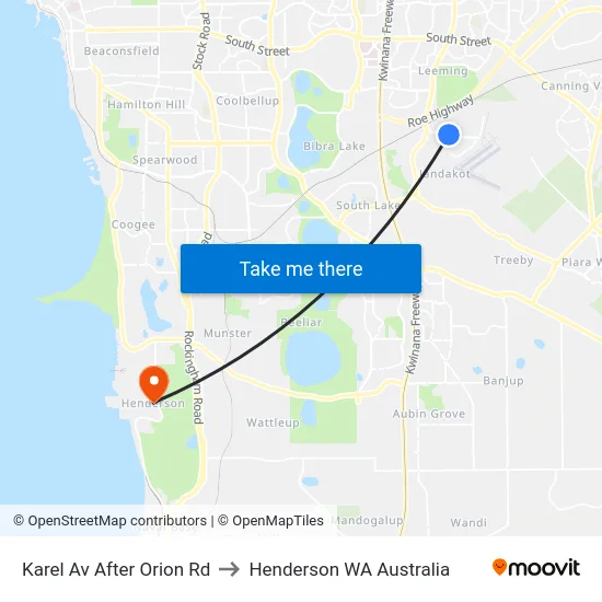 Karel Av After Orion Rd to Henderson WA Australia map