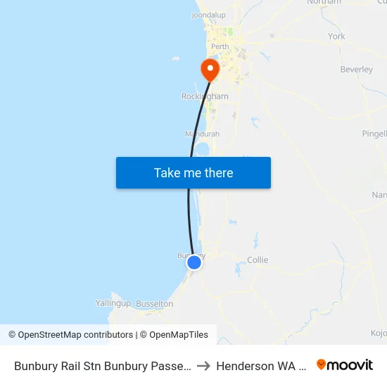 Bunbury Rail Stn Bunbury Passenger Terminal to Henderson WA Australia map